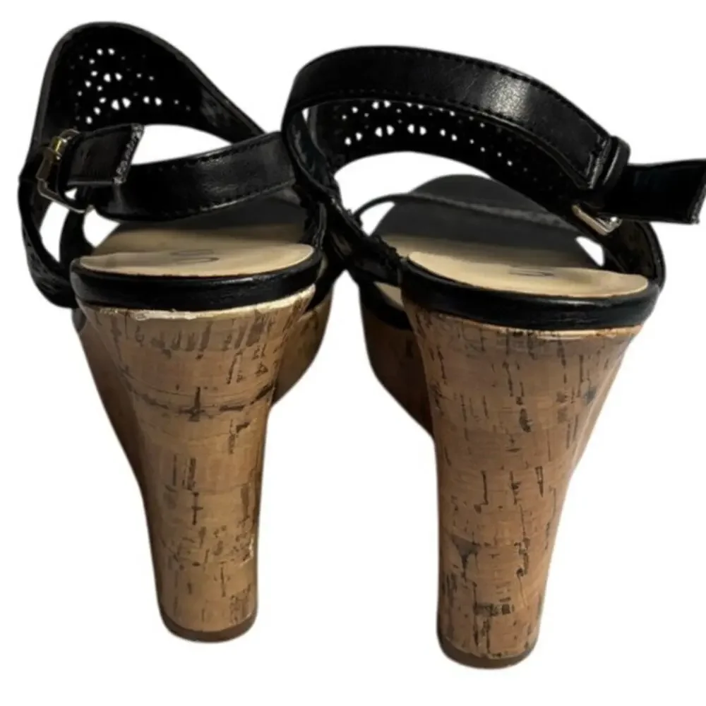Unisa Black Wedge Geometric Cutout Sandals